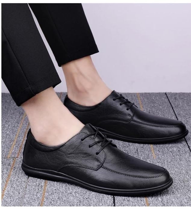 Dress Oxford for Mens Calfskin Leather Fashion Lace Up Prom Business Tuxedo Wedding Non Slip Block Heel Anti-Slip Formal Breathable3