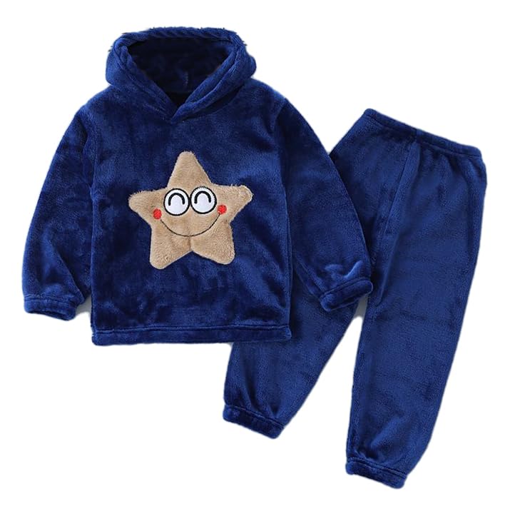 Bold N ElegantKids Smiling Star Warm Fleece Fur Pullover Sweatshirt Hoodie Tshirt and Jogger Pant Winter Clothing Set Dress for Infant Toddler Kids