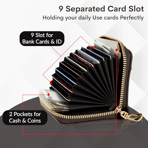 Image of Storite PU Leather 9 Slots RFID Blocking Credit Debit Card Holder Wallet Money Zipper Coin Purse for Men & Women (Brown Tricolor Strip)