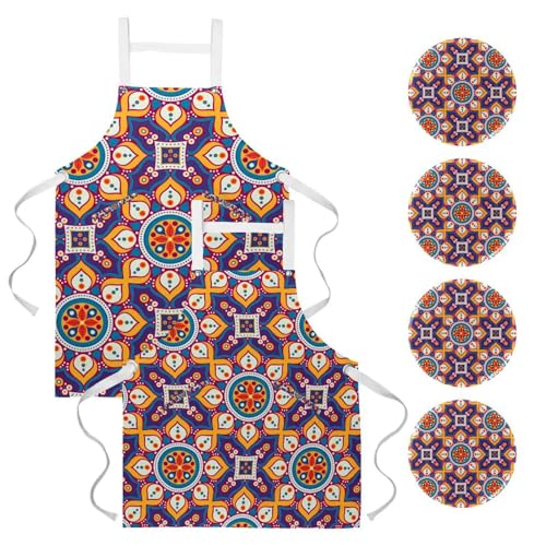 Tablier de serveuse multicolore pour restaurant et bar avec 4 broches de fixation pratiques