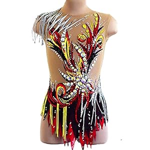 FWEBGW Rhythmische Gymnastiek turnpakjes Vrouwen Meisje Spandex Hoge Elasticiteit Handgemaakte Wedstrijd Mouwloos Dans, Zwart, XL