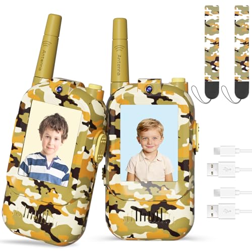 Video Walkie Talkies for Kids with Camera, 2 Pack Rechargeable Kids Walkie Talkies, Real-Time Video Intercom, LCD Screen, Voice Changer, Long Range Outdoor Toys for Boys Girls Ages 3-12 (Yellow)