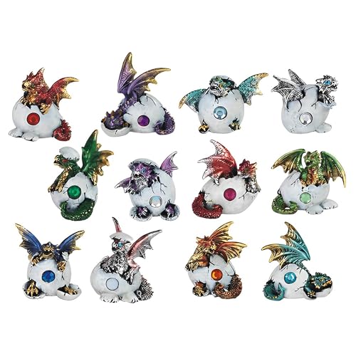 ICE ARMOR 12-Piece Mini Dragon Birthstone Set 2'' H Dragon Baby Hatchling in Egg Statue Fantasy Decoration Figurine Set, Multicolor (78GSC49465)