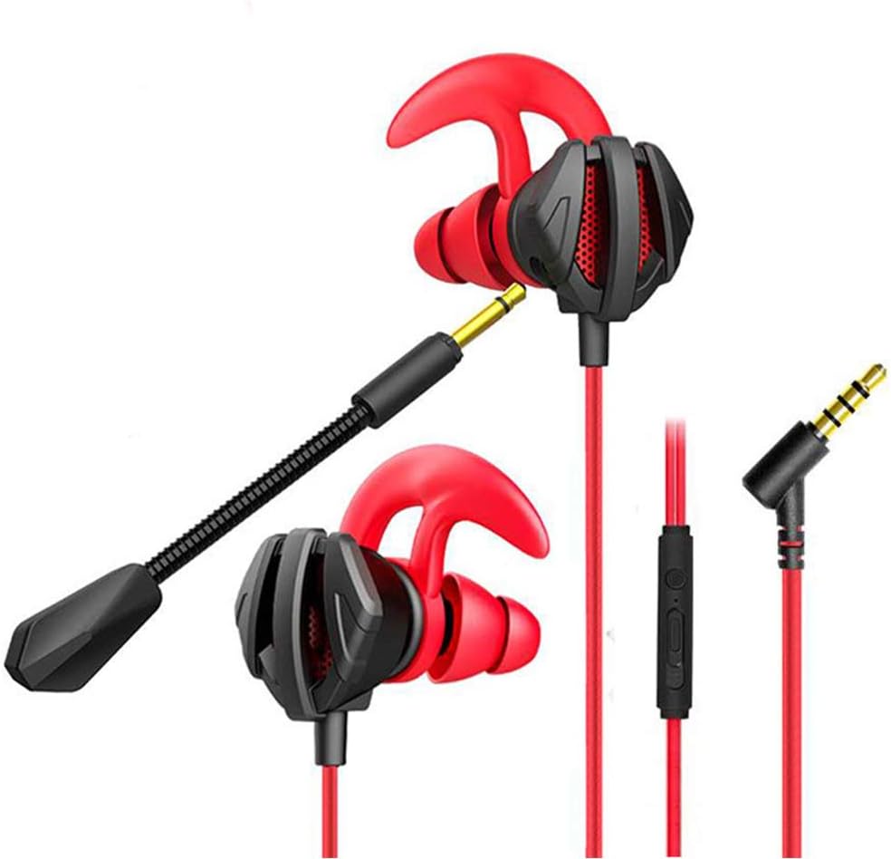Gaming Earbuds with Microphone, 3.5MM Earphones Wired Over Ear for PS4, Xbox One, Laptop, Cellphone, Computer (red)