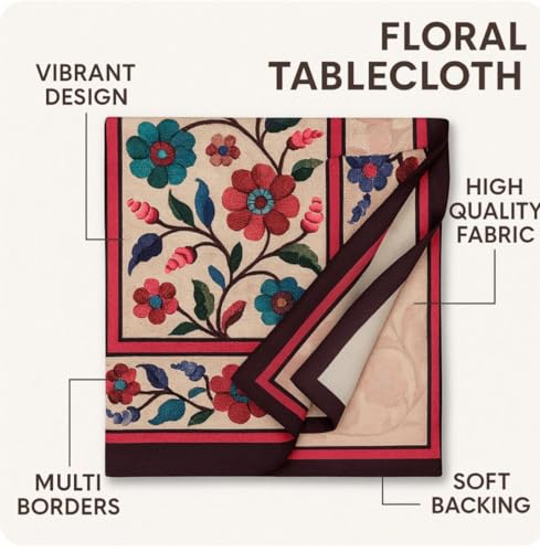 Image of AAZEEM Printed Tablecloth Soft Feel Table Cover 4-6 Seater,Table Cover,Dining Table Cover, Table Linen,Dining Table Chair Cover,Dining Table Cover 6 Seater | Rust|