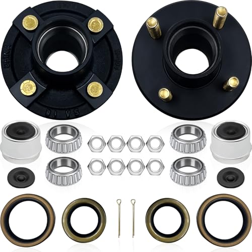 2 Sets 4-4 Trailer Hub Kit 2000 Lbs Fits 1 and 1-1/16 Spindle 4 Lug Trailer Idler Hub Kit with L44643 L44649 Bearing Kit
