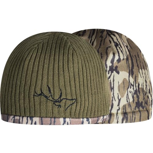 EDTREK Reversible Windproof Fleece Beanie Hat - Warm Winter Hat for Hunting Fishing Camping in Cold Weather (Swamp Olive with Bottomland CamoLarge)