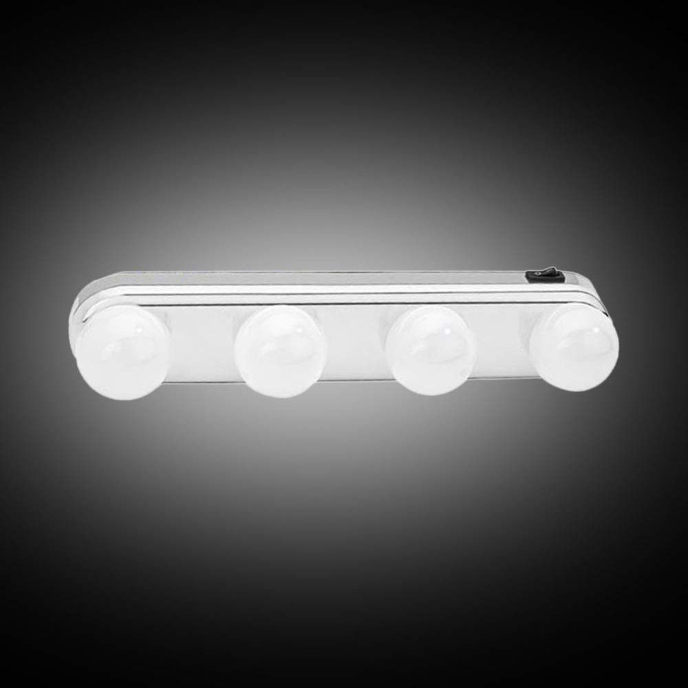 Lumières LED pour miroir de courtoisie - Lumière de maquillage super lumineuse - 4 ampoules LED - Portable - Kit d'éclairage pour miroir cosmétique - Alimentation par piles