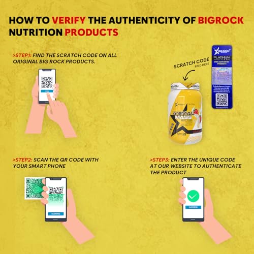 Image of BIG ROCK NUTRITION Animal Mass Weight Gainer Protein Powder for Men and Women, Increase Stamina with Natural Protein & Carbs (Strawberry Banana, 1Kg /2.2Lbs, 20 Servings)