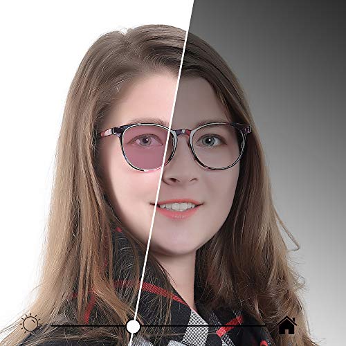 Image of YEIN Blue Light Blocking Glasses, Spring Hinge Photochromic Pink Sunglasses, Computer Reading Glasses, Gaming Glasses, TV Glasses for Women(Pink Floral,+2.75 Magnification)