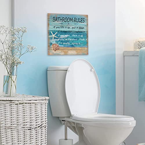 Seashells Bathroom Rules Wall Sign for Bathroom Decor, Funny Bathroom Wall Decor Wall Art For Beach House, Cute Beach Sign Plaque- 12 x 12 Inchs - Image 2