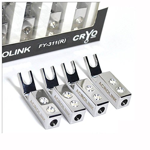 2Pairs Blunt Silver Screw Spade Fork Banana Plug Connector for Speaker Wire Cable