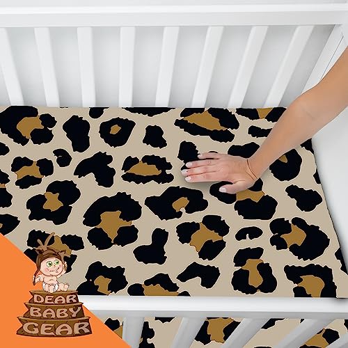 Image of Dear Baby Gear - Baby Crib Sheets - Toddler Bed Sheets - Breathable Fitted Bed Sheet - Nursery Bedding - Cribs Mattress Cover - Standard Crib Sheet for Girls & Boys - 52x28x10 (Gold Leopard Print)