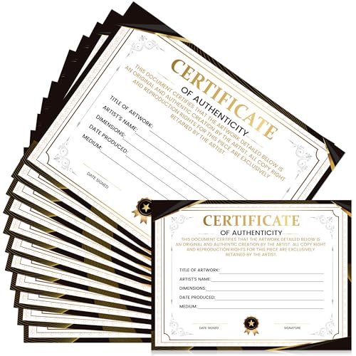 EYxsaxenk Certificate of Authenticity - 12Pcs 5x7 Inch Black Gold Foil Premium Certificates for Collectible Artwork Artist Artisan Handicraft Worker Achievement Award Photography Art Exhibition Supply