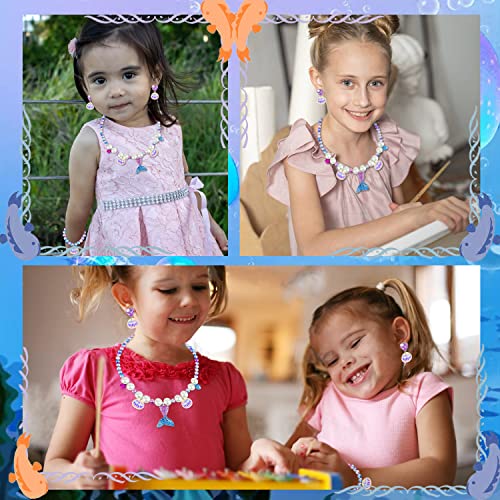Keenjorika 6pcs Girls Princess Necklace Bracelets Ear Clips Set Mermaid Crown Pendant Colorful Plastic Princess Party Dress Up Pretend Play Christmas Gift - Thumbnail 5