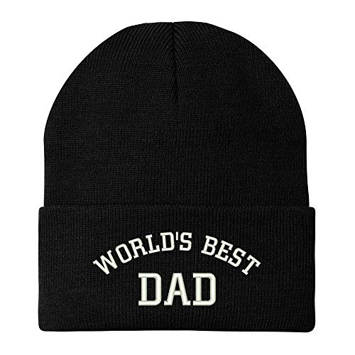 Trendy Apparel Shop World's Best Dad Cotton Embroidered Long Cuff Beanie - Black