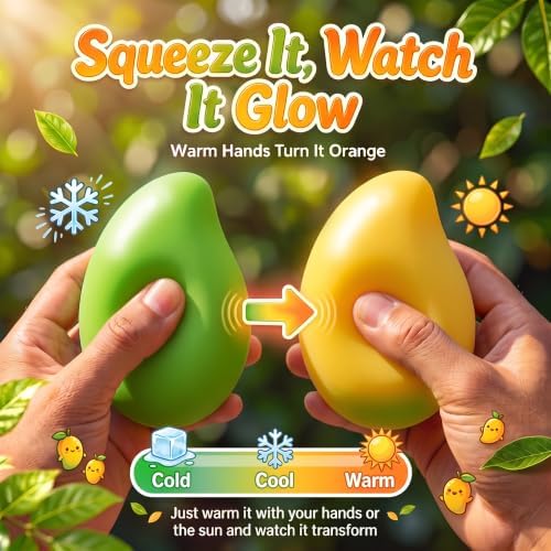 Crunchy Mango Squishy ASMR Textured Sensory Fidget Toys for Adults & Teens Heat Color Changing Realistic Fruit Stress Ball Squeeze Crunchy Squishy Desk Toys for Anxiety Relief Slushy Taba Fidgets Gift — view 2