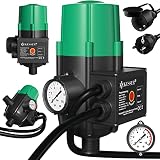 KESSER® Commande de pompe avec indicateur de bar et câble | Pressostat de 10 bar | Pressostat électrique | Contrôle la pression de l'eau - Mise en marche et arrêt automatiques, avec câble