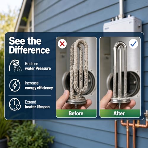 Image of Tankless Water Heater Descaler Liquid 32 Oz - Removes Limescale, Restores Hot Water Pressure and Heating Efficiency - Food Grade Citric and Lactic Acid - Made in USA