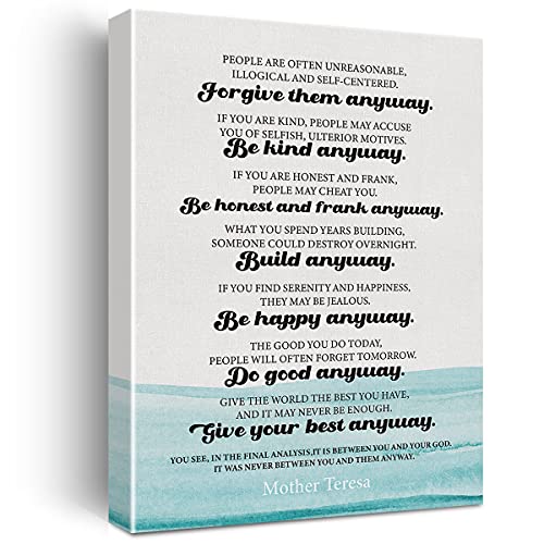 Inspirational Wall Art Mother Teresa Quote Do It Anyway Canvas