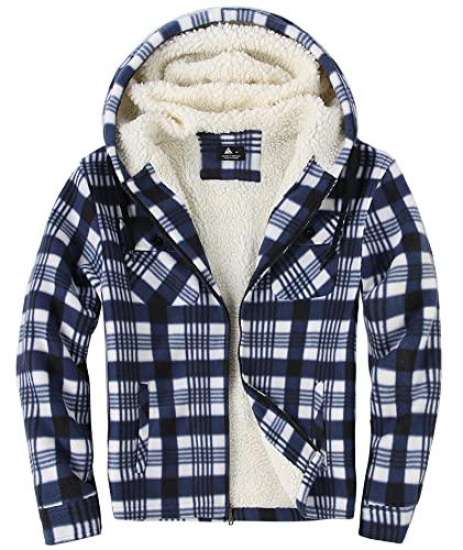 Scodi Men's Flannel Shirt Jacket Fleece Lined Plaid Coat Full Zip Up Hoodie Winter Outwear F01-Blue Xl #TOP1