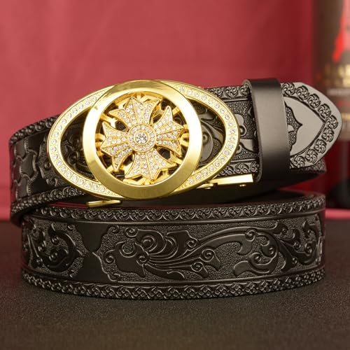 Ceinture en cuir à cliquet avec fleur sculptée rétro chic - 2