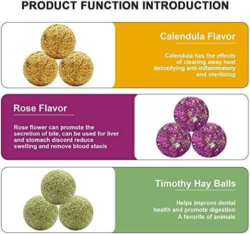 GNCLOUD Rabbit Chew Toys for Teeth, Rabbit Treats, Rabbit Toys Boredom Breaker, Natural Flowers Flavored Timothy Hay Ball, Rabbit Hanging Toys Hamster Chinchilla Guinea Pig Gerbil Chewing Molar Toy