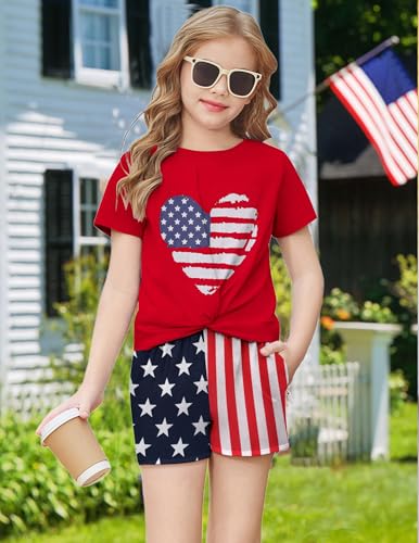 Image of Arshiner Girls Clothing Sets Twist Front Top and Shorts 2 Piece Outfits Activewear Tracksuit 5-14 Year