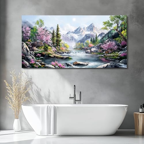 QIYILEXWART Canvas Wall Art For Living Room Wall Decor For Bedroom Office Wall Decoration Mountain Landscape Painting Spring Pictures Artwork Room Aesthetic Home Decor 20x40 In