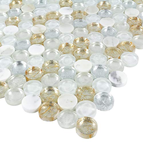 Mto0518 Modern 1" Penny Round White Gray Copper Metallic Glossy Glass & Stone Mosaic Tile (Sample Swatch) #TOP2