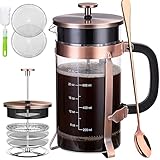 French Press Coffee Maker (34 oz) with 4 Filters - 304 Durable Stainless Steel, Heat Resistant...