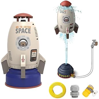 Rocket Water Sprinkler Children Outdoor Water Rocket Sprinkler Garden Water Jet Rocket 3 Metre Hose Outdoor Water Toy Sprinkler for Children Rocket Shape Lawn Garden Pool Party