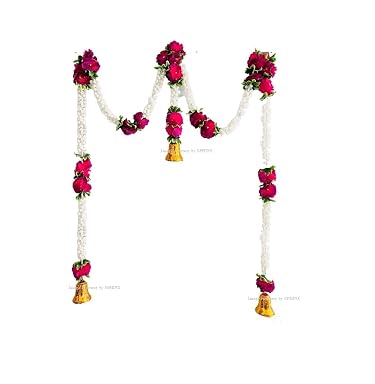 SPHINX Artificial Jasmine (Mogra) Decorative Latkans/Torans/Backdrop Hangings/ for backdrop decorations, wall decor, wall hangings, housewarming - (Door toran Approx 100 x 152 cms, 1)
