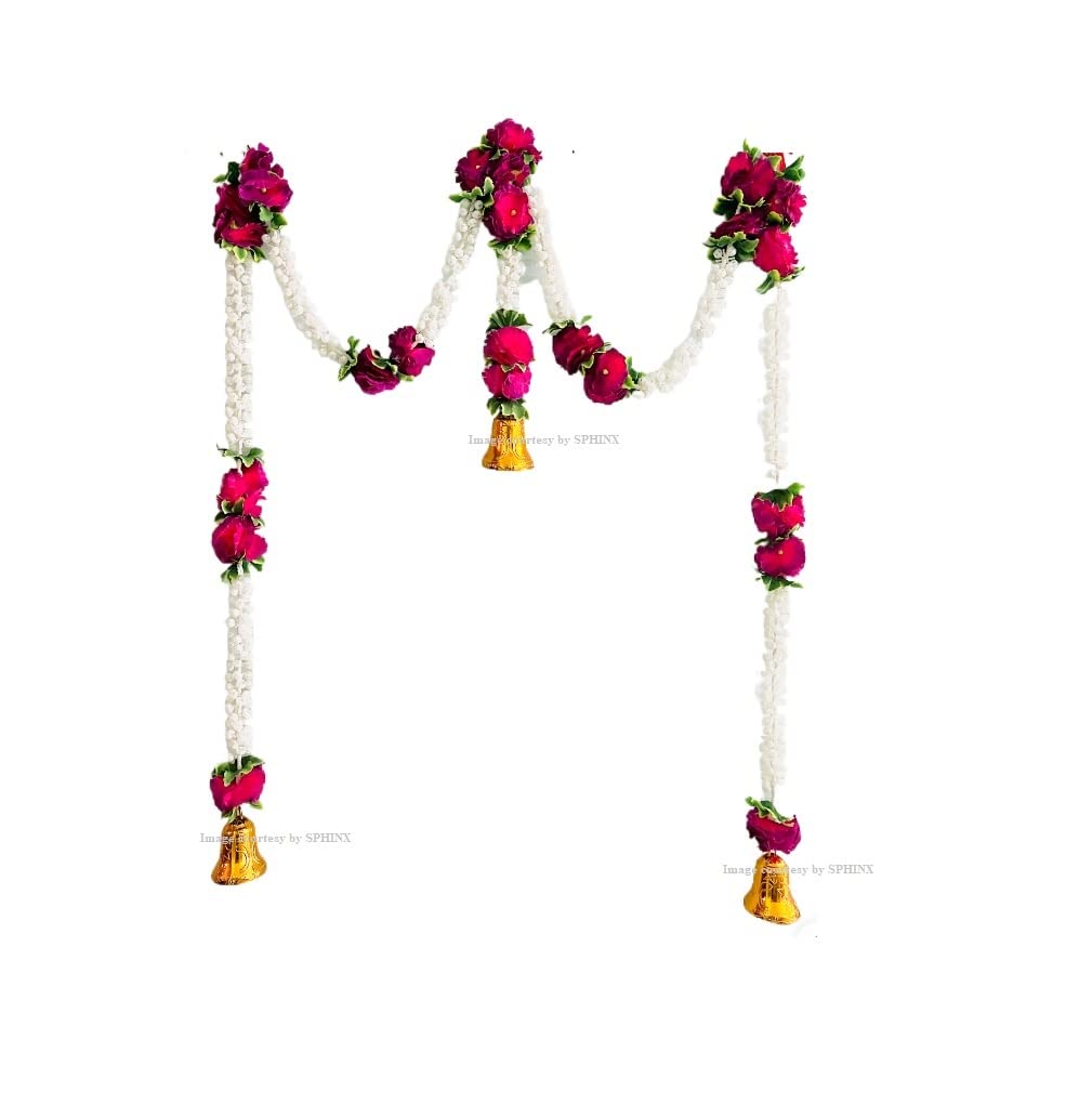 SPHINX Artificial Jasmine (Mogra) Decorative Latkans/Torans/Backdrop Hangings/ for backdrop decorations, wall decor, wall hangings, housewarming - (Door toran Approx 100 x 152 cms, 1)