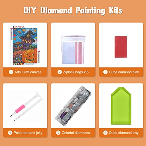 Naimoer Halloween Diamond Painting Kits For Adults, Full Drill Owl Diamond Painting Kits 5D Fall Diamond Painting Kits Pumpkin Diamond Art Kits Picture Craft For Home Wall Art Decor 30X40Cm #TOP5