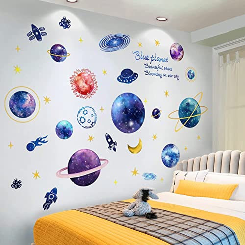 Pegatinas de pared de galaxia con efecto mágico 3D nave espacial y estrellas 8