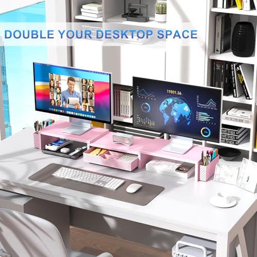 Image of gianotter Dual Monitor Stand Riser With Drawer and 2 Pen Holders
