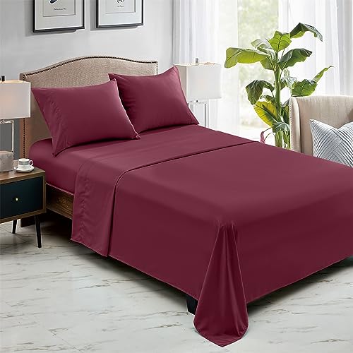 Drap plat King Size bordeaux en microfibre (lot de 6) FreshCulture pour lit double