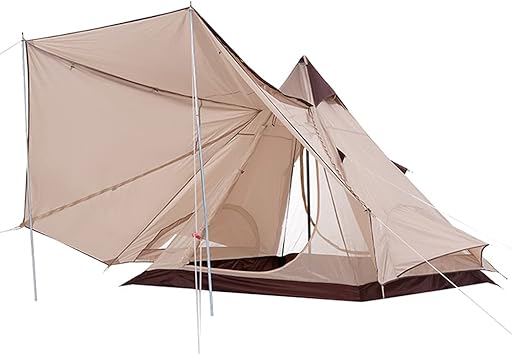 Amazon ワンポールテント キャンプテント ソロ キャンプ ファミリー アウトドア テント ポールテント 通気性 頑丈 丈夫 紫外線防止 コンパクト収納 フライシート 2人 3人 4人 サンドベージュ ノーブランド品 テント本体