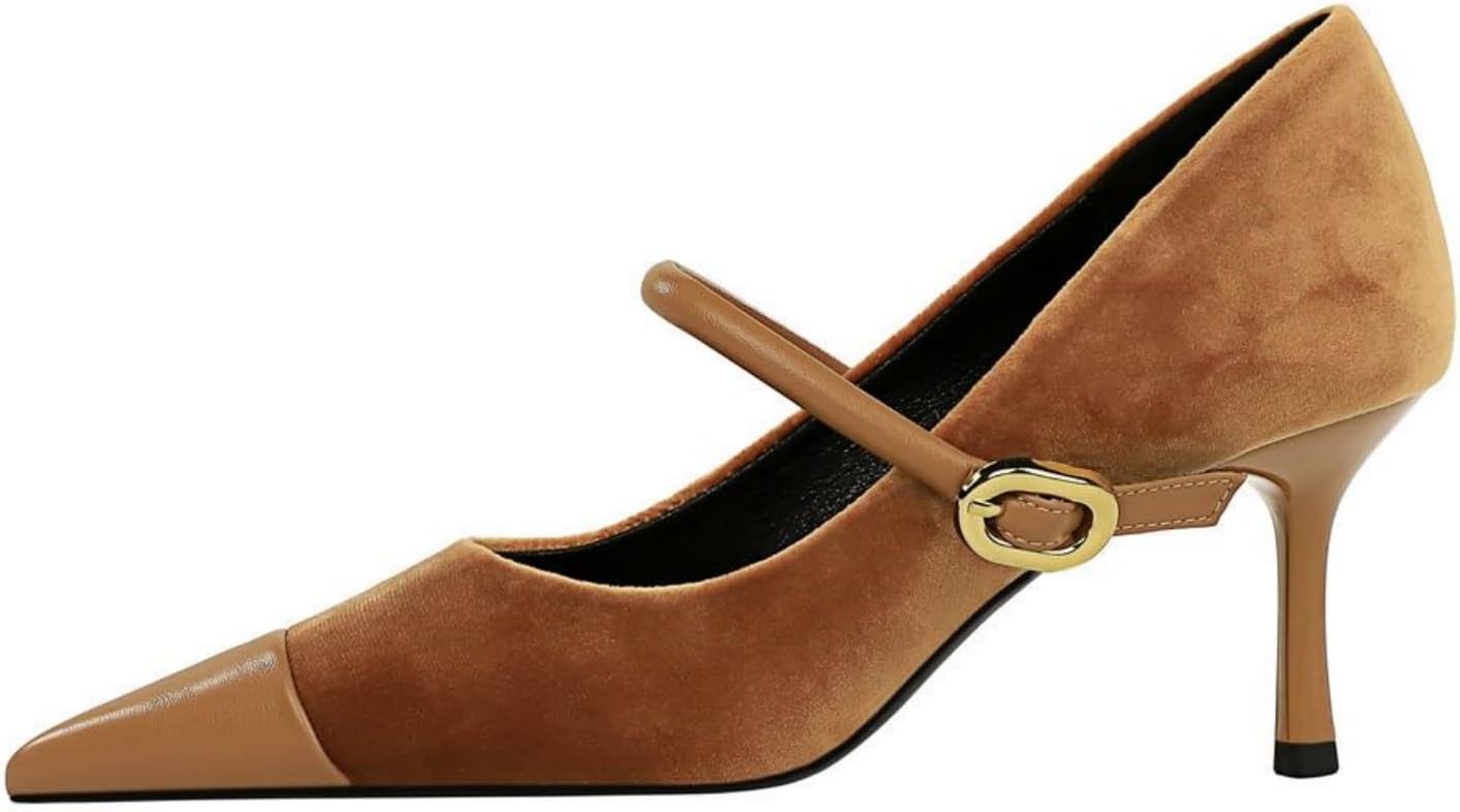 baobeijiadao Womens Pointed Toe Heeled Pumps Slip On Stiletto Heels Single-Strap Wedding Evening Dressy Shoes