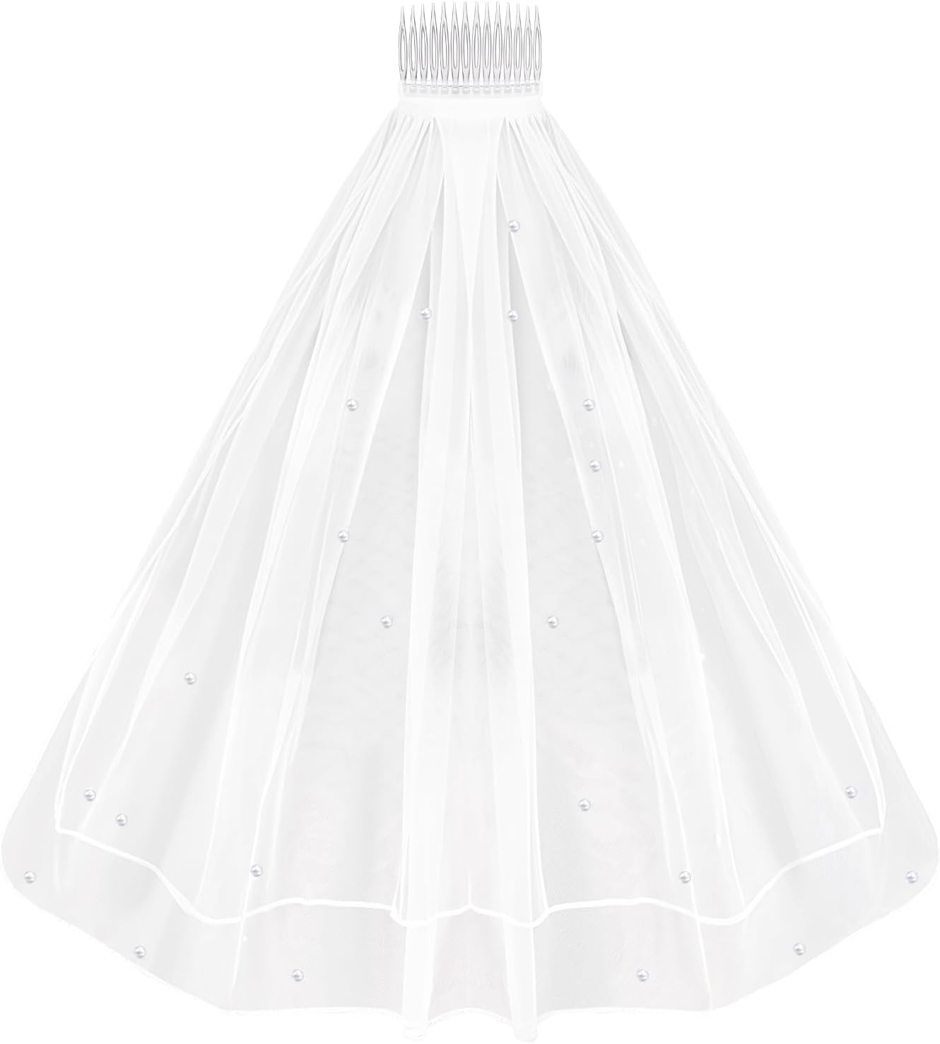 Psyqtsuary White Short Wedding Veil Short Bridal Veil Women's Short Vails with Pearl Rhinestone Elegant Tulle Layer Veil For Brides and Women