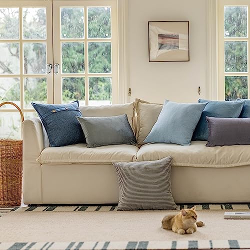 Home Brilliant Throw Pillow Covers 18 X 18 Set Of 2 Striped Velvet Corduroy Gray Couch Pillow Covers Decorative Pillows For Couch Chair Bed, 18X18 Inch, Light Grey #TOP1
