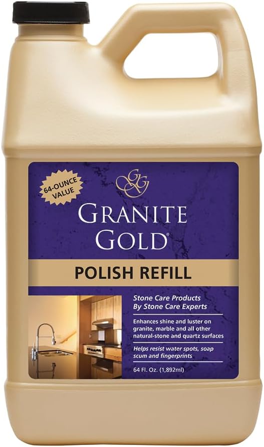 Granite Gold Polish Spray, Streak-Free Shine for Granite, Quartz, Marble, Travertine, Natural Stone Countertops, 64 Fluid Ounces and 24 Fluid Ounces