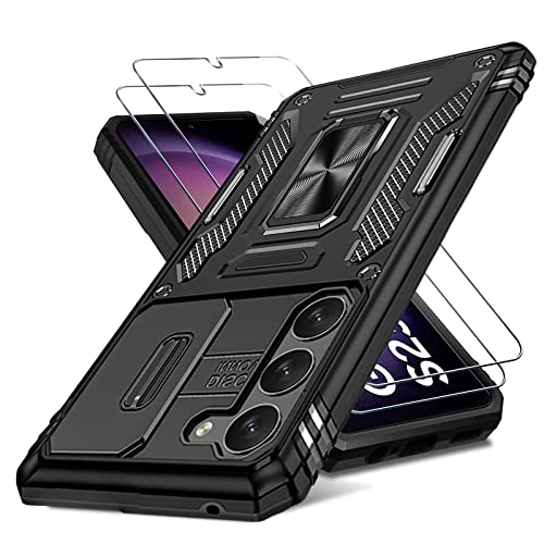 for Samsung Galaxy S23 5G Case : with Slide Camera Cover + 2 PCS Screen Protector, Military Grade Drop Proof Protective for Samsung Galaxy S23 5G Phone Case Cover with Kickstand & Slide Camera Cover