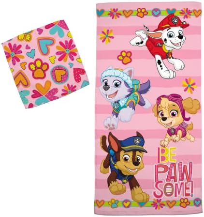 Franco Paw Patrol Girls Kids Bath/Pool/Beach Soft Absorbent Cotton Terry Towel with Washcloth 2 Piece Set, 50 in x 25 in