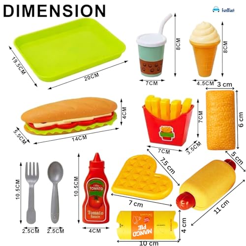Image of FunBlast Food Play Set for Kids - 18 Pcs Fast Food Play Toys for Kids, Pretend Play Toys for Girls, Role Play Toys for Children, Burger Toy and French Fries Ice Cream Toys - Multicolor