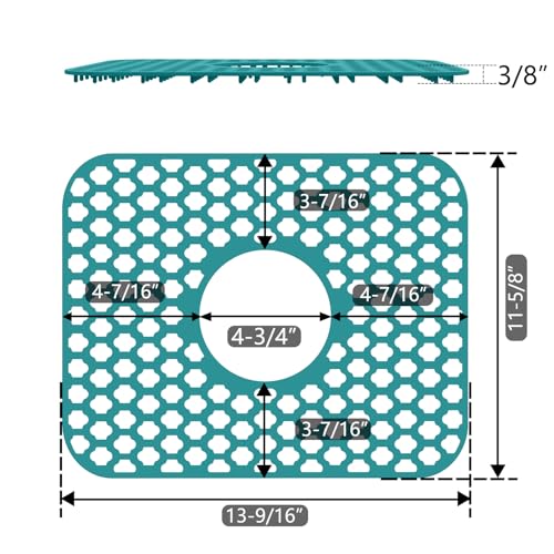BEHOK 2 Pack Green Silicone Sink Protectors for Kitchen Sink Bathroom Sink 13.58\"x 11.6\" Sink Mat, Non-Slip Durable Sink Grid Silicone, Center Drain - Thumbnail 6