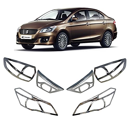 Image of AutoMoto Chrome Plated Head-Light and Tail-Light Frame Chrome Cover Car Exterior Molding Chrome Left and Right Both Side Compatible for Maruti Suzuki Ciaz Set of -4pcs