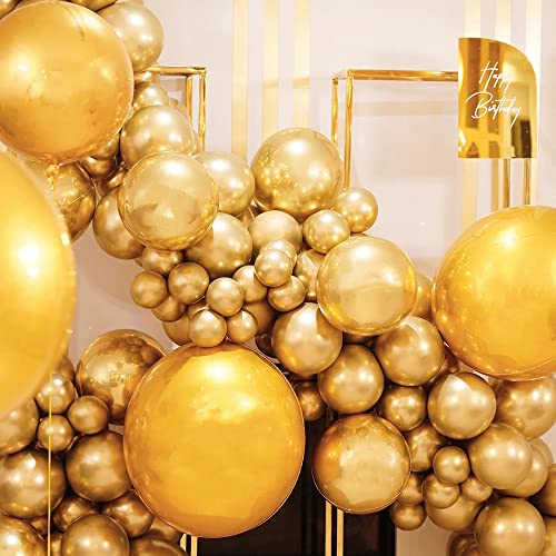 Image of 100pcs Metallic Gold Balloons Different Sizes 18 inch +12 inch +10 inch +5 inch Chrome Gold Balloon Gold Latex Balloons for Halloween Christmas Thanksgiving Birthday Party Graduation Baby Shower