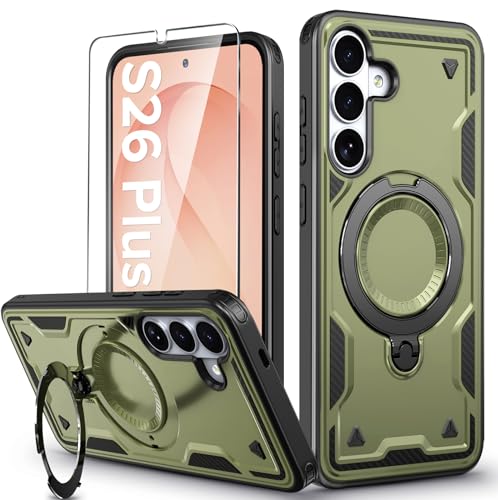 Image of for Samsung Galaxy S26 Plus Case Magnetic with stand, with Mag-Safe, with Screen Protector, Wireless Charging, Shockproof for Samsung S26 Plus 5G Phone Case, Ring Holder Cover for Samsung S26 Plus